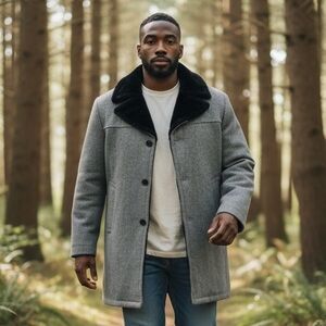 Vintage 70s Jeffrey Stuart Men's 42R Gray Wool Faux Fur Lined Winter Coat